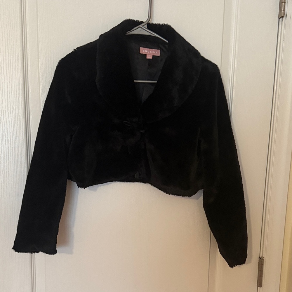 Black Faux Fur Cropped Jacket Big girls